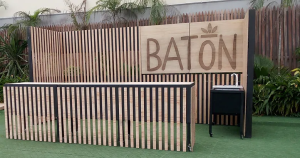 Outdoor mobile TV set for BBQ cooking show at TVC, Lagos, showcasing a TV stand crafted from plywood, with dis-mountable and mobile stage parts, covering a surface area of 40 sqm.